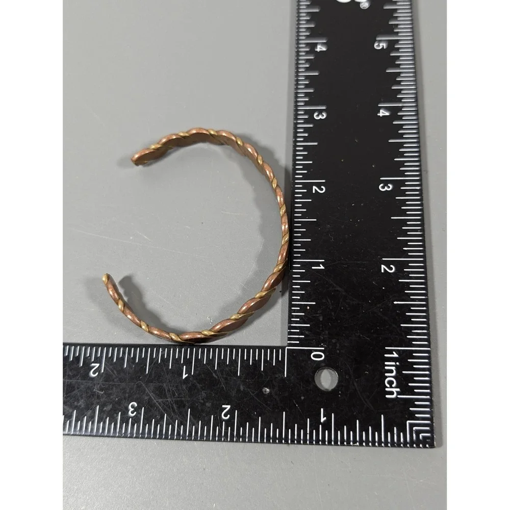 Vintage Copper Brass Twisted Cuff Bracelet Mixed Metal Artisan Boho 7